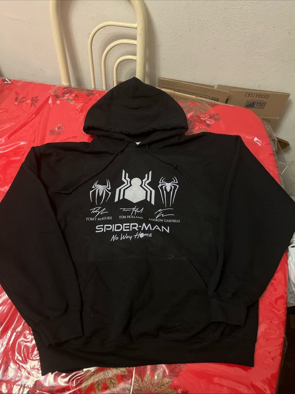 Spider-Man No Way Home Peter Parker Signature Black Hoodie Mens Sz Large